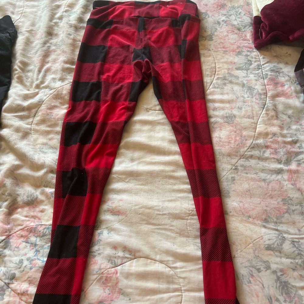 No Boundaries Red and Black Checkered Leggings